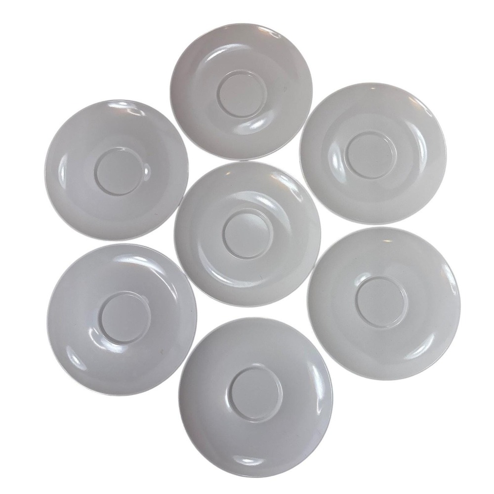Set‎ of 7 Vintage Prolon White Melamine Saucers 5.5 Inch Round Plates 7202 MCM